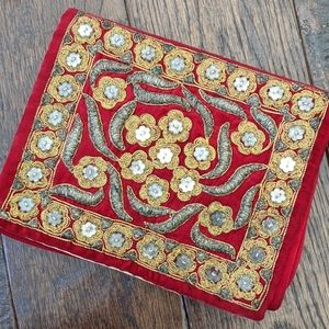HARRY ROSENFELD I '40s Red Velvet Envelope Clutch w/ Beaded & Embroidered Flap